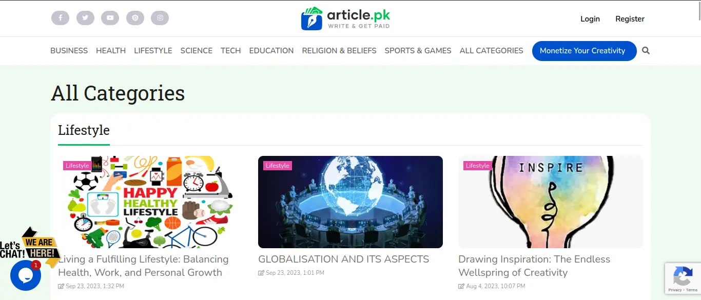 article.pk categories page