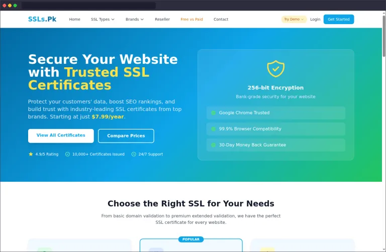 SSLs.pk — SSL Certificate Store screenshot